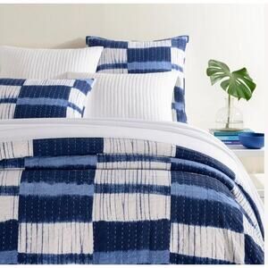 Pinecone Hill Annie Selke Shibori Queen Sz quilt indigo blue white patchwork han